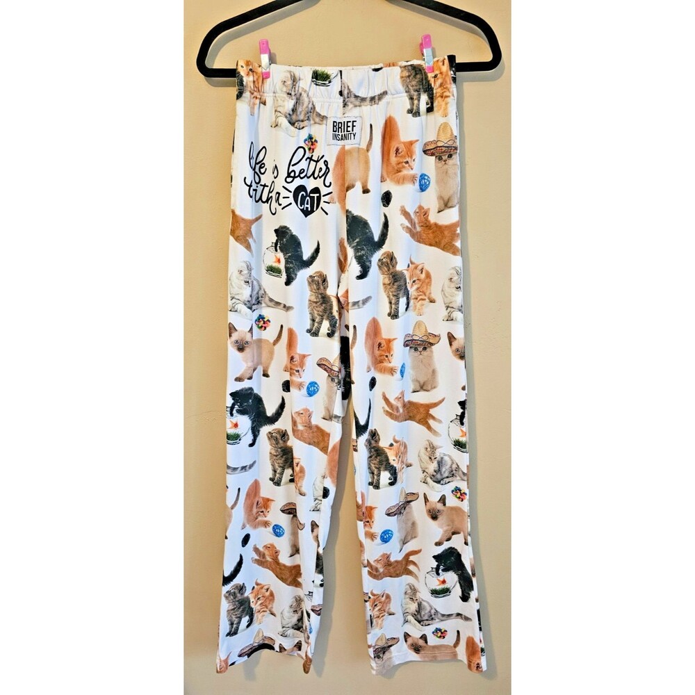 Brief Insanity Life Is Better With A Cat Lounge Pants  S White Mars Castle Logo